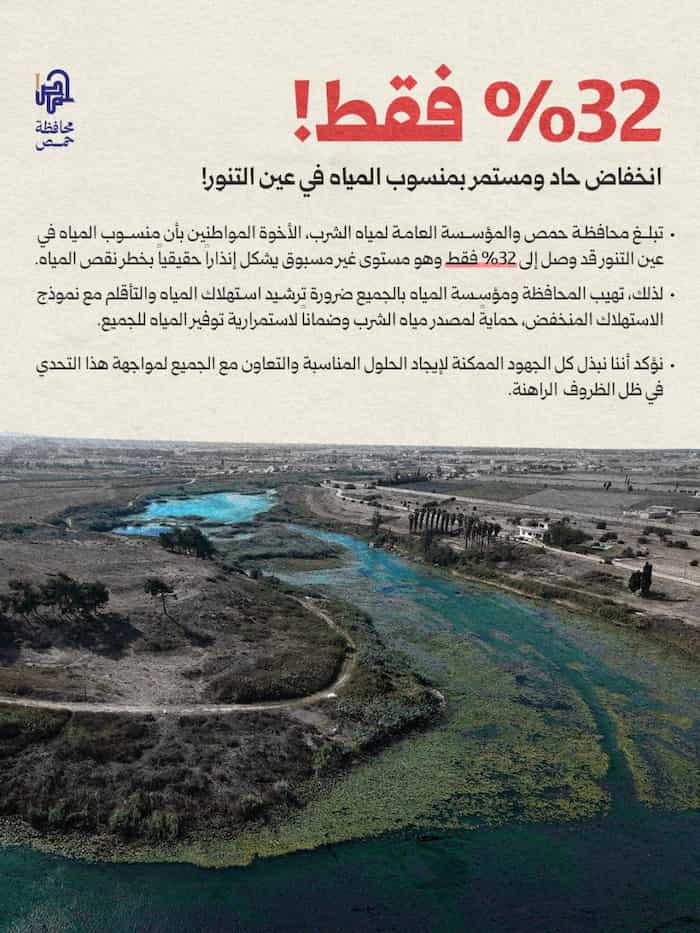 انخفاض حاد و مستمر بمنسوب المياه في عين التنور